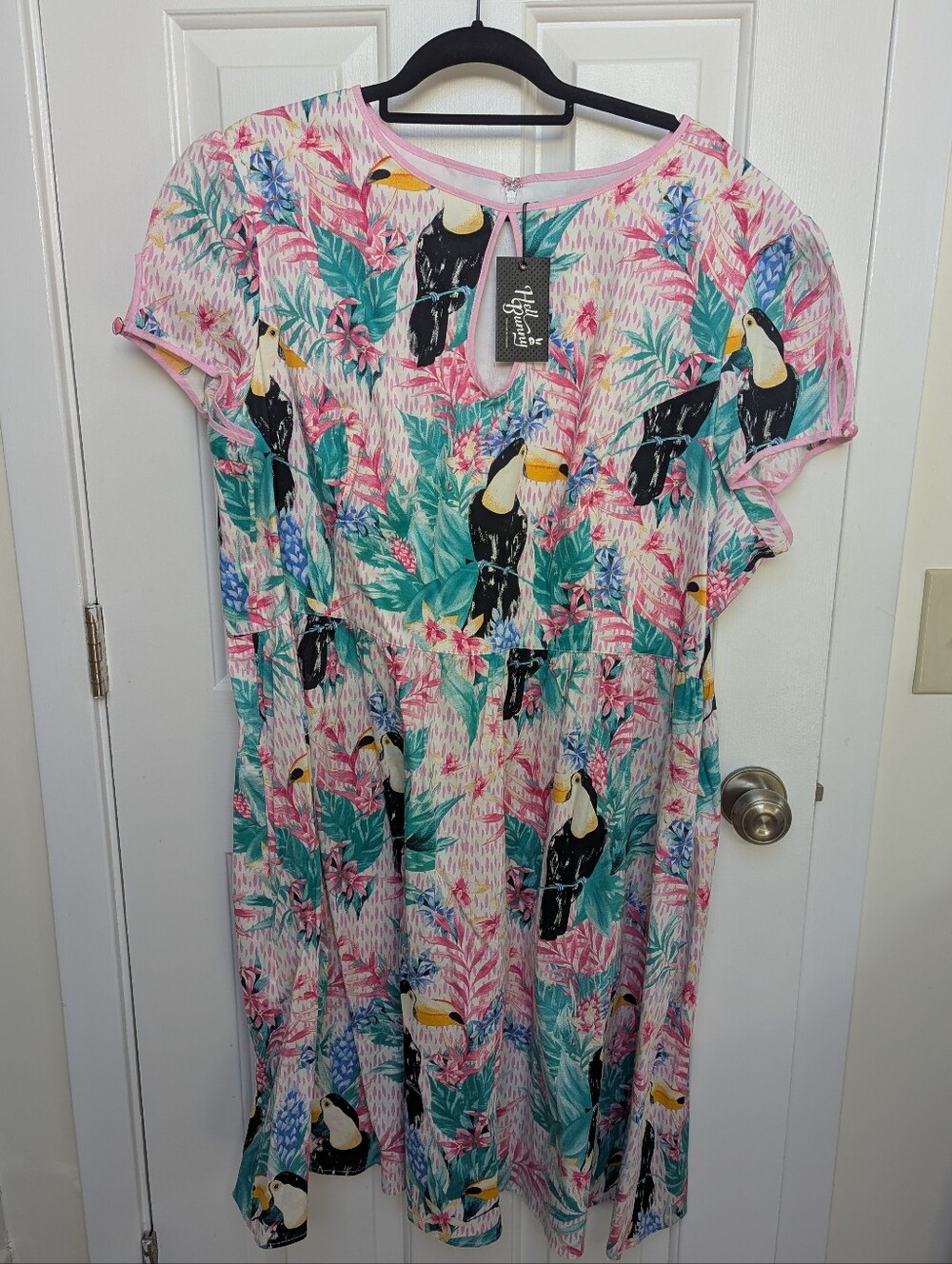 Hell Bunny Pink Floral & Teal Tropical Dress NWT - Size 22 US/ 26 UK